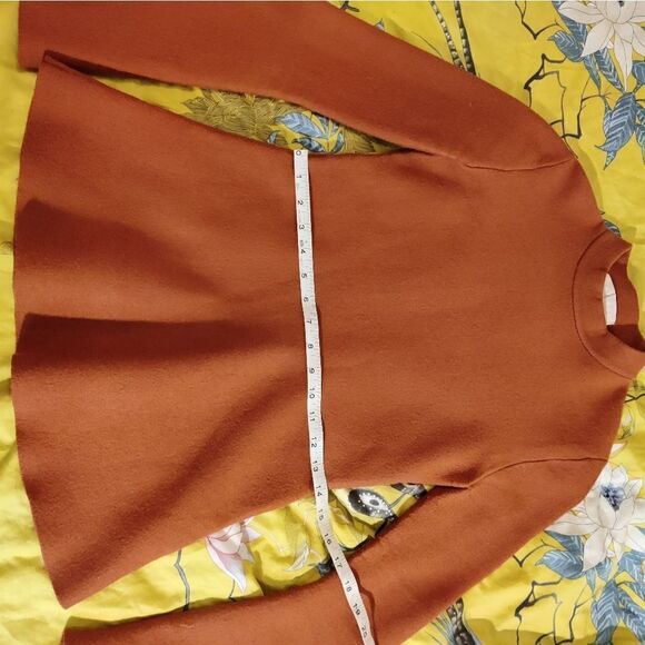 Keepsake burnt orange bell sleeve mock turtle heavy stretch knit sweater S euc - Picture 5 of 6